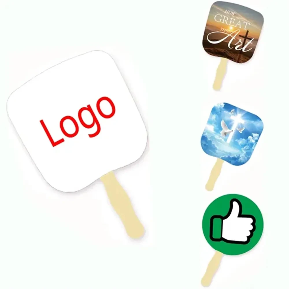 Customiable Shaped Paper Hand Fan with Wood Handle 1