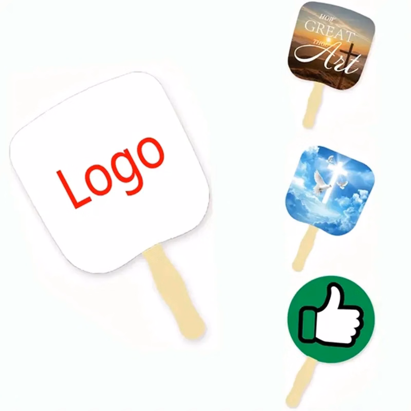 Customiable Shaped Paper Hand Fan with Wood Handle