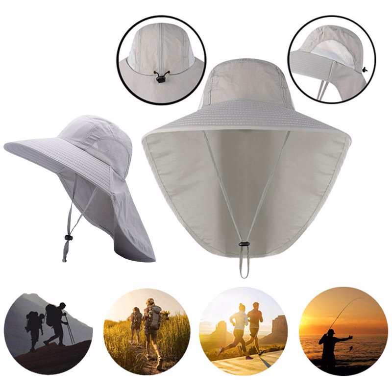 Mesh Breathable Fisherman Hat With Neck Flap And Wide Brim