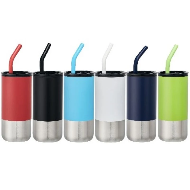 18 oz Plastic Lined Double Wall Mug w/ straw & silicone tip 1