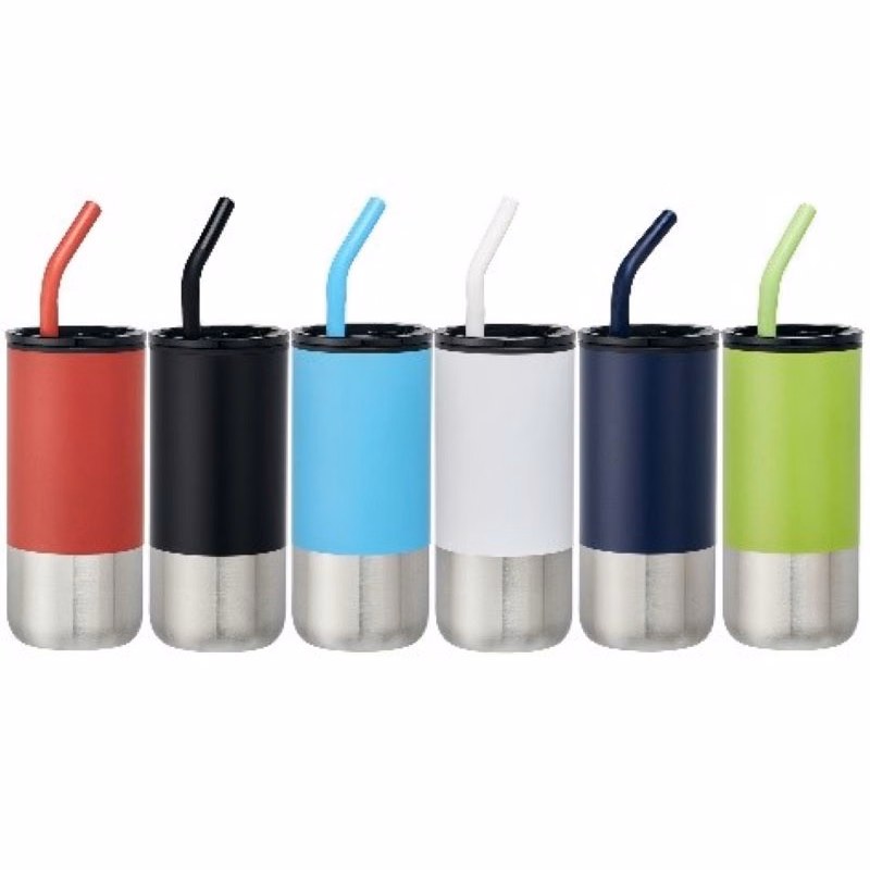 18 oz Plastic Lined Double Wall Mug w/ straw & silicone tip