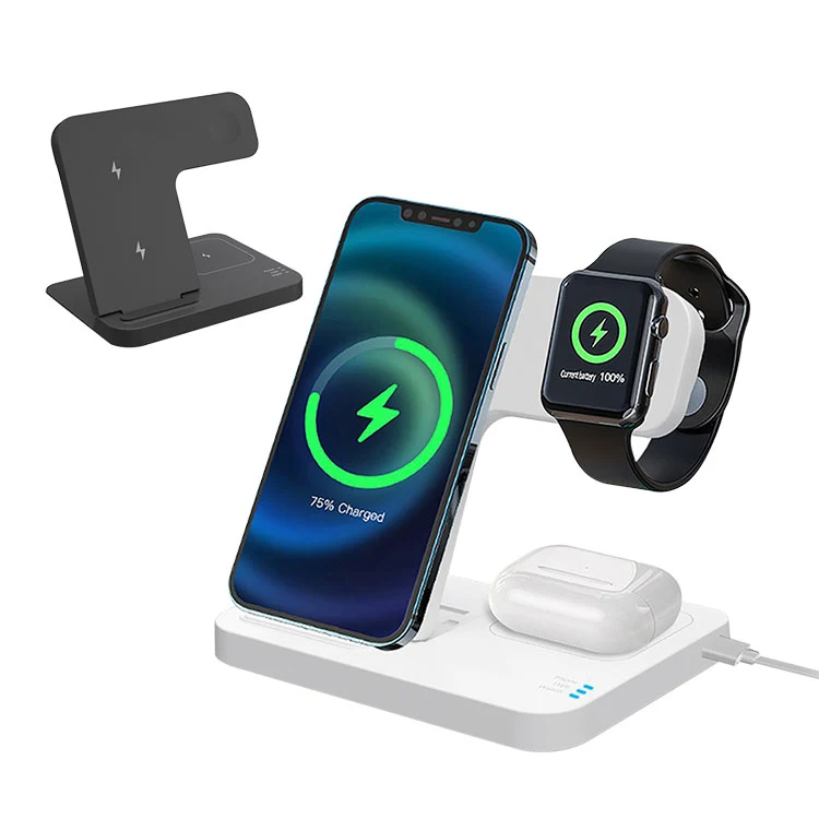 15W 3-In-1 Foldable Fast Wireless Charging Stand For Cell Phone, Apple Watch, Air Pods 1