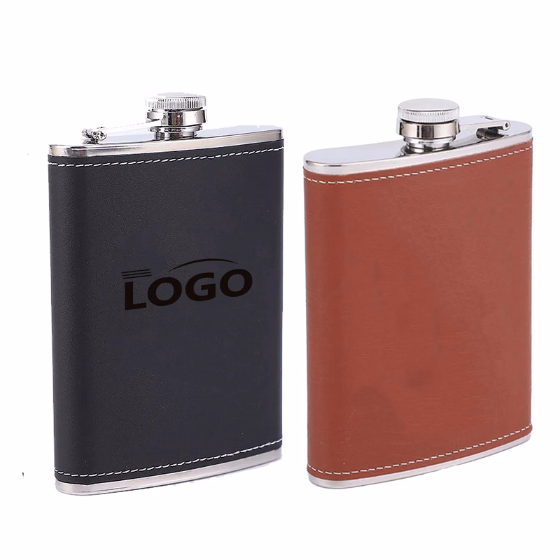 Stainless Steel Hip Flask Eco Faux Leather Wrap Drinking