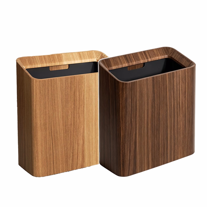 Wood-Grain Trash Bin