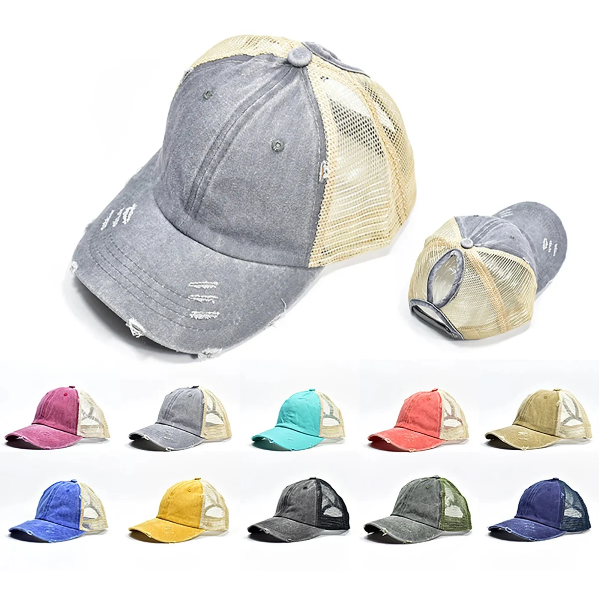 MOQ 50 Embroidered Crushable Unstructured Mesh Baseball Cap 1