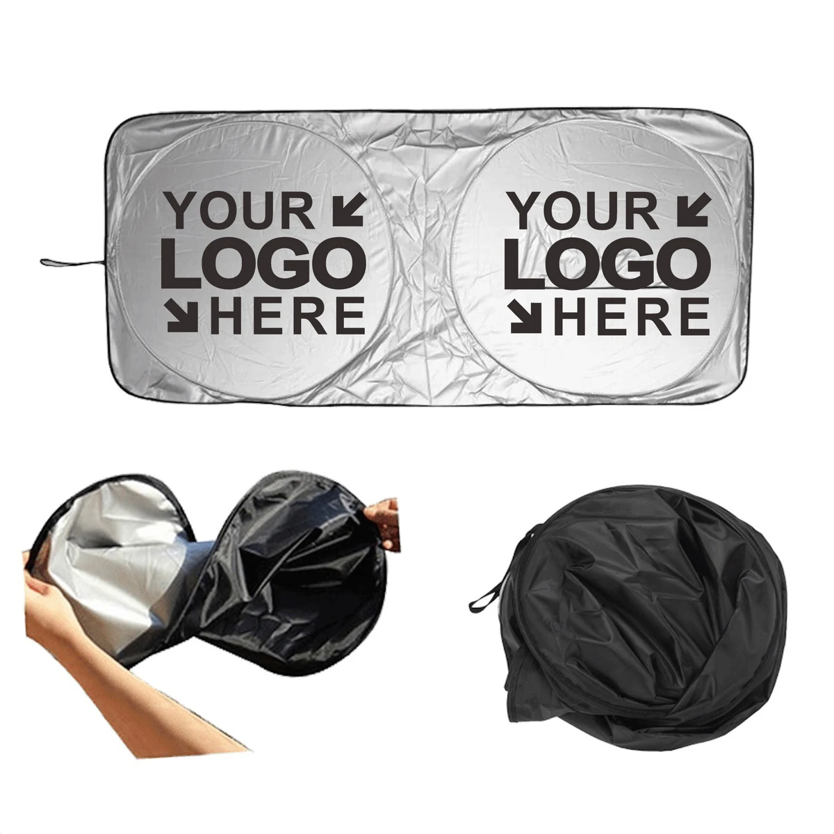 MOQ50Pcs Car Windshield Sun Shade With Storage Pouch 1