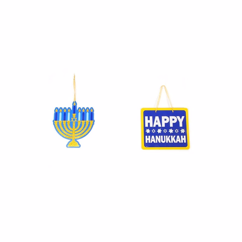Hanging Hanukkah Plaques - Glitter Gold Blue
