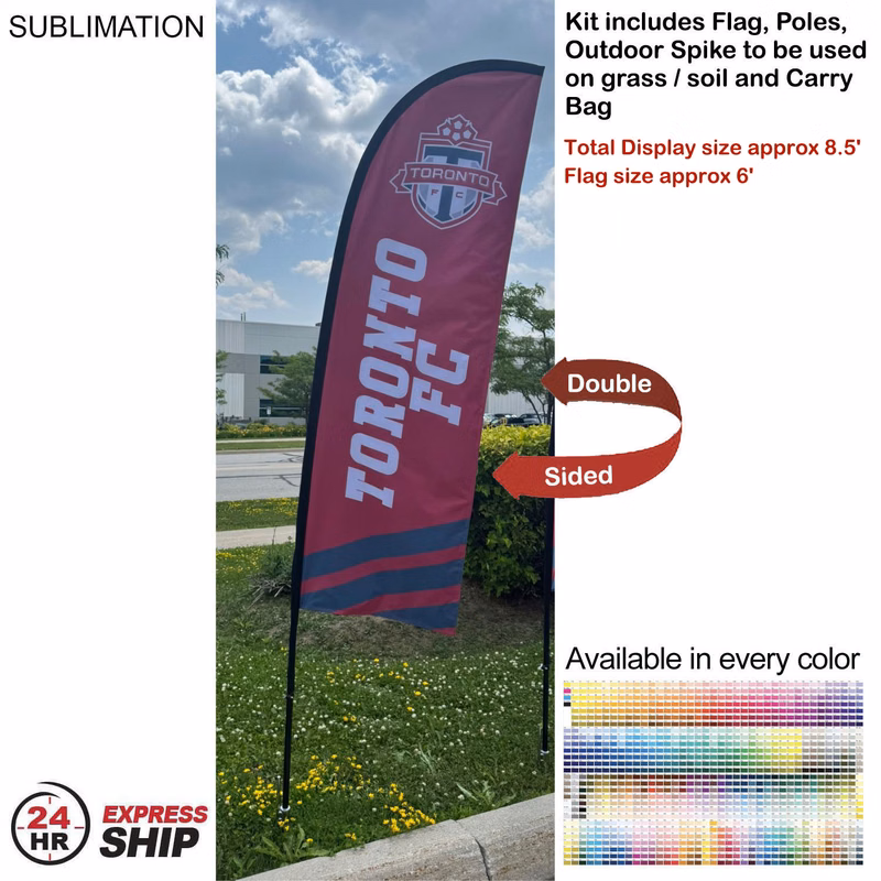 24Hr Express Ship - 8.5' X-Small Feather Flag Kit, Full Color Graphics Double Sided