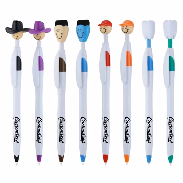 Custom Novelty Cartoon Character Ballpoint Pen with Fun Toppers — Youth Giveaway Writing