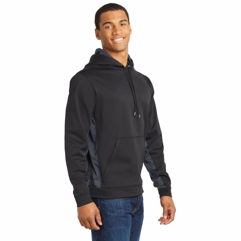 Sport-Tek Sport-Wick CamoHex Fleece Colorblock Hooded Pullover.