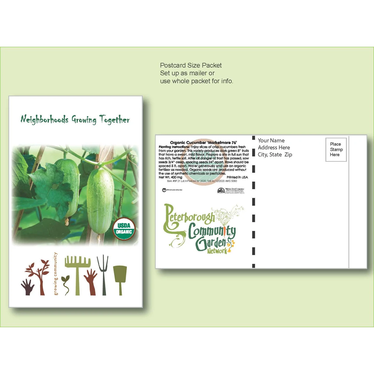 Organic Cucumber Marketmore 76 Seed Packets - Postcard Mailer Size 4" x 6.5" 1
