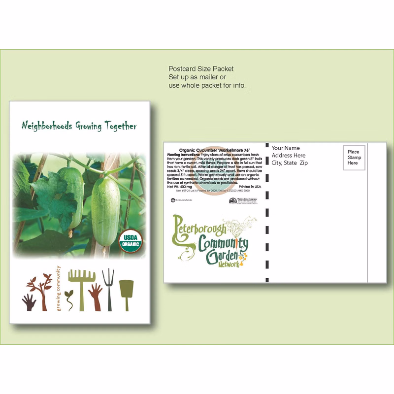 Organic Cucumber Marketmore 76 Seed Packets - Postcard Mailer Size 4" x 6.5"