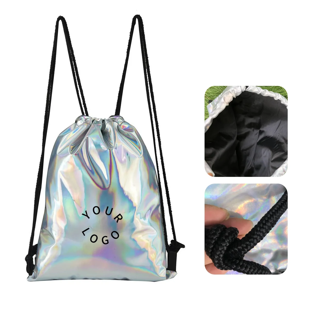 Reflective Shine Backpack Drawstring Closure Lightweight 1