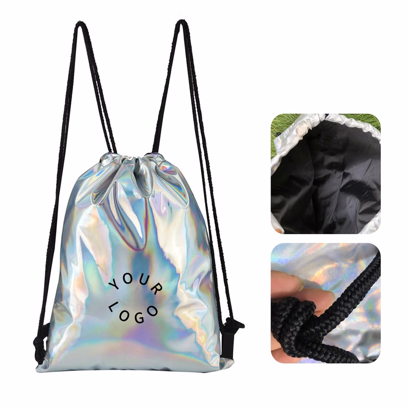 Laser Drawstring Bag with Large Capacity and Reflective Glow