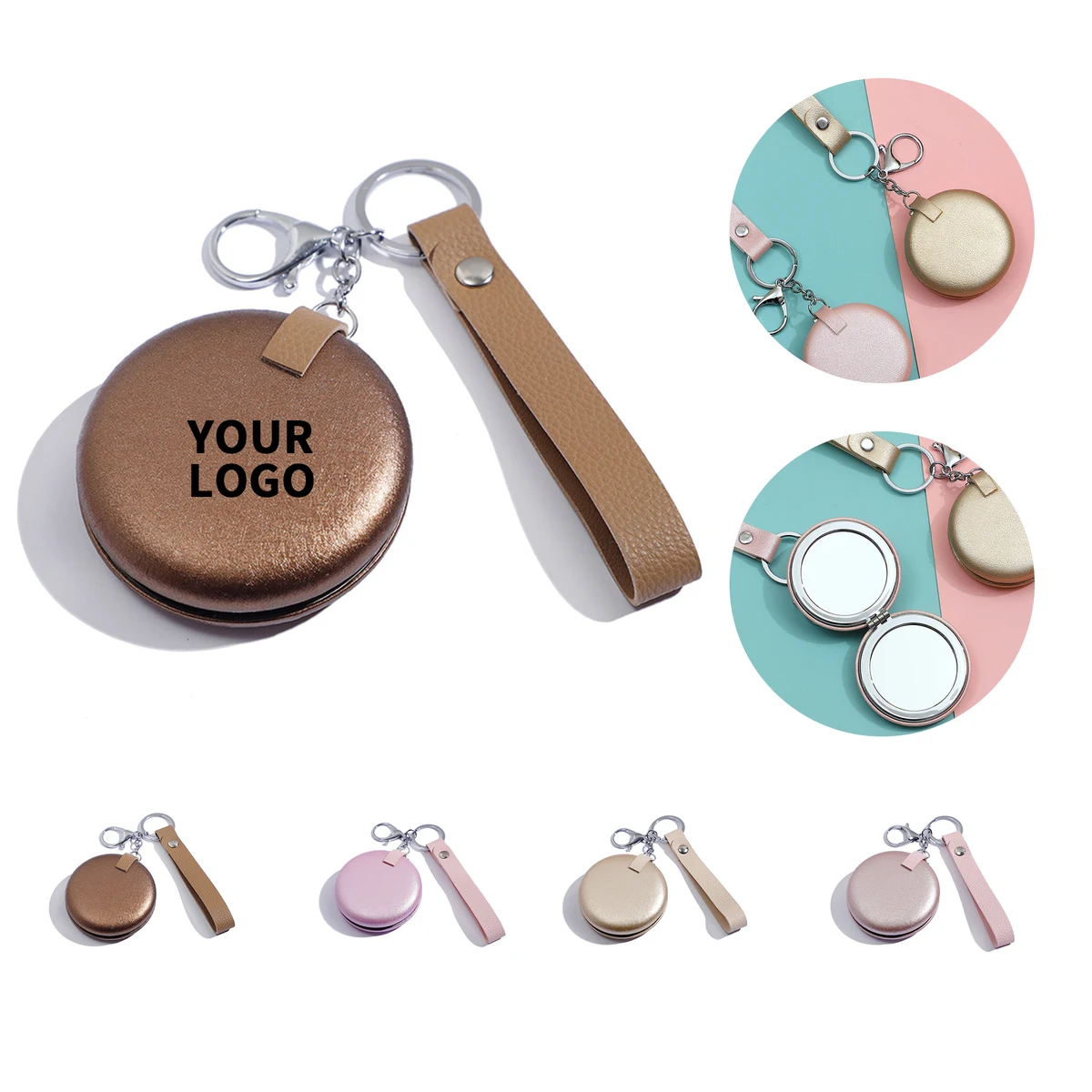 Round Folding Makeup Mirror With PU Lanyard 1