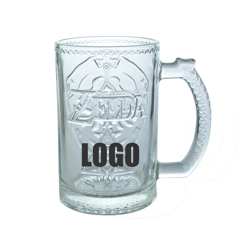Custom 23 oz Embossed Beer Glass Mugs With Handle 1