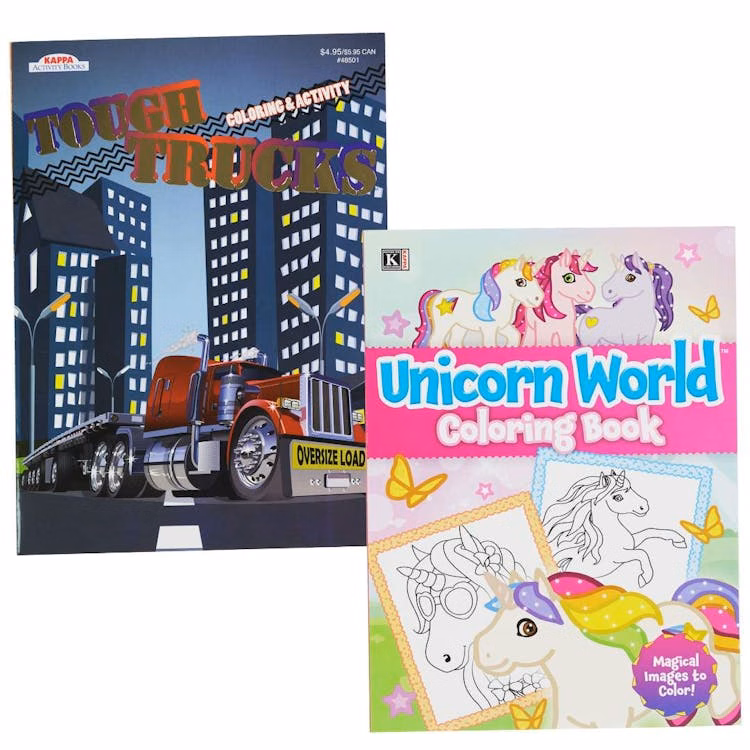 Tough Trucks and Unicorn World Coloring and Activity Books - 80 Pages