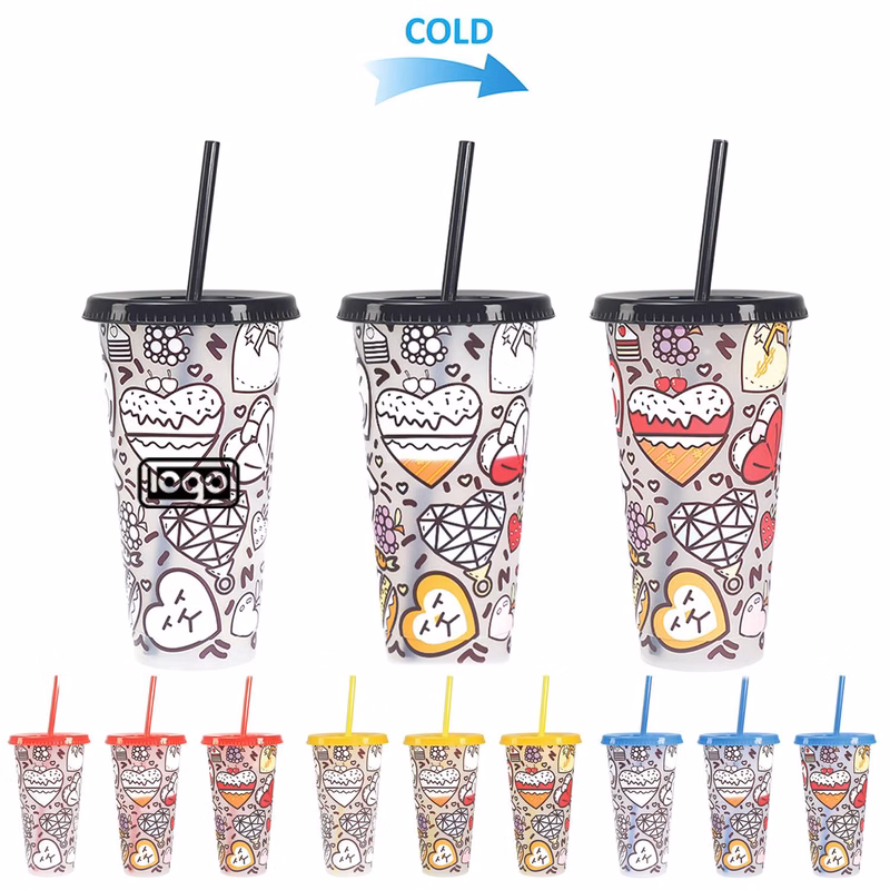 24oz Creative Color-Changing Tumbler with Straw
