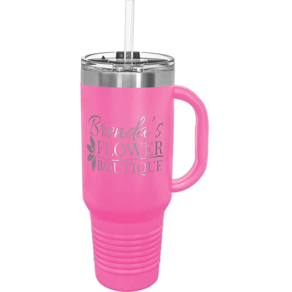 40 Oz. Pink Tumbler Mug w/Handle and Snap Lid 1