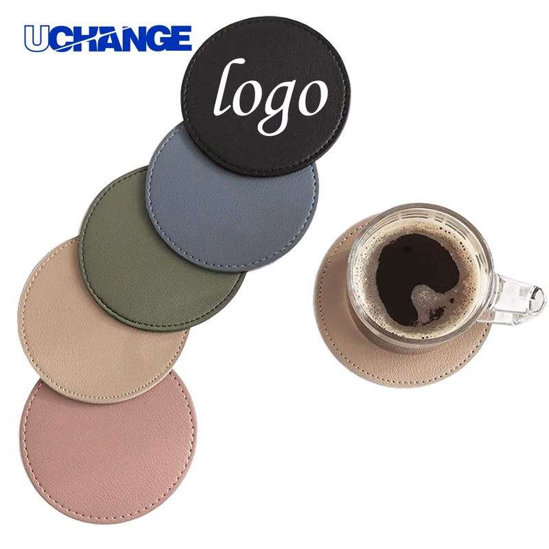PU Leather Absorbent Round Coaster Mat