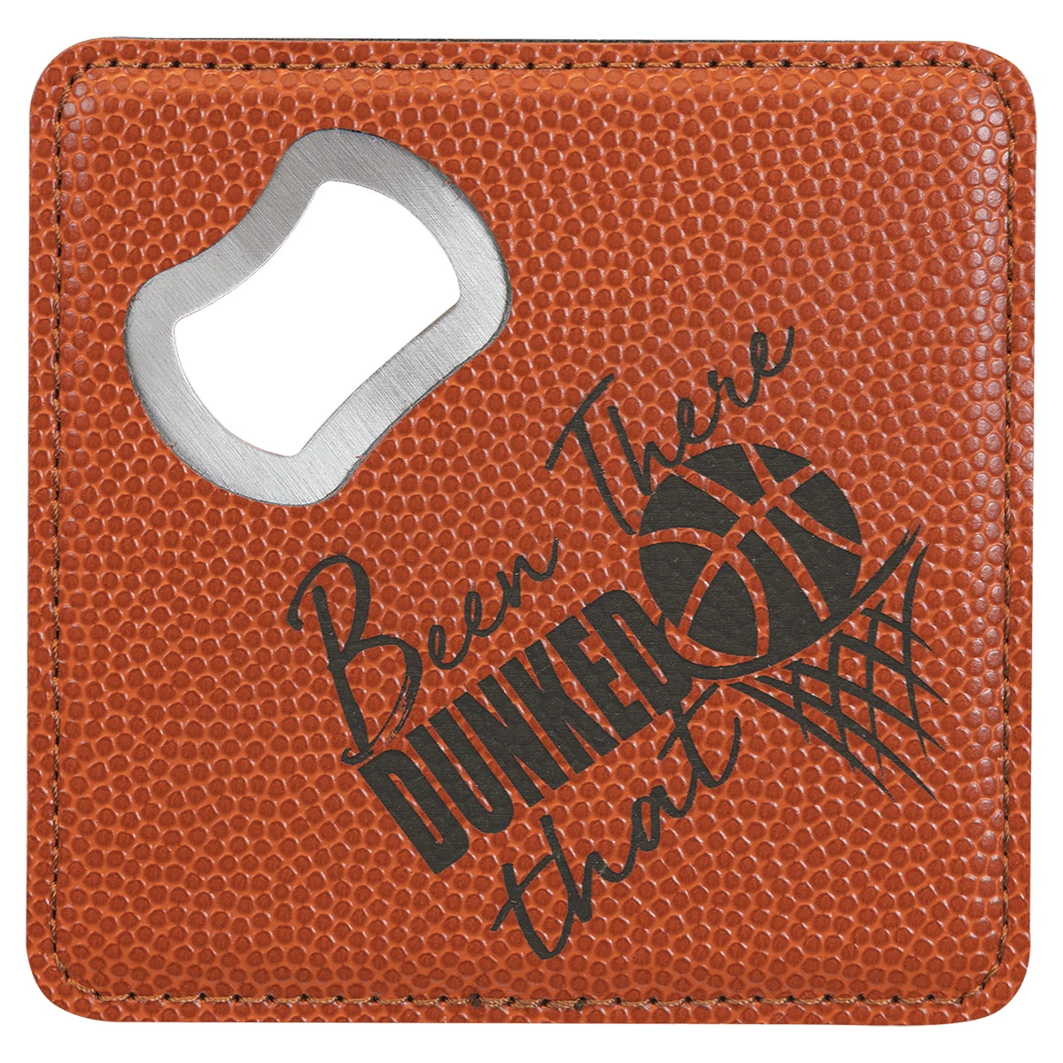 4" x 4" Square Basketball Leatherette Bottle Opener Coaster 1