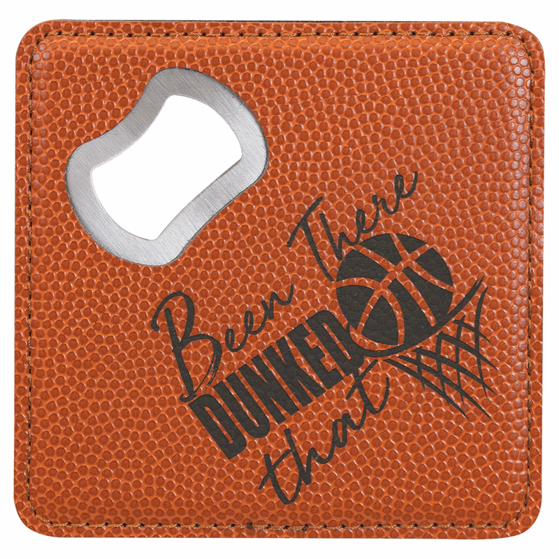 4" x 4" Square Basketball Leatherette Bottle Opener Coaster