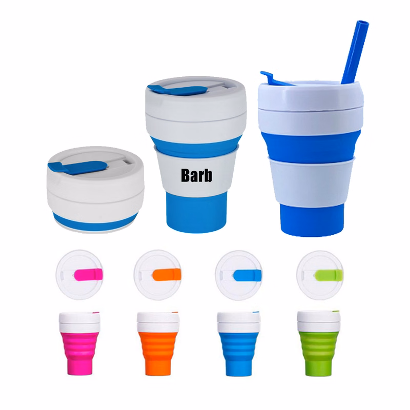355ml/12oz Collapsible Silicone Coffee Cup with Straw