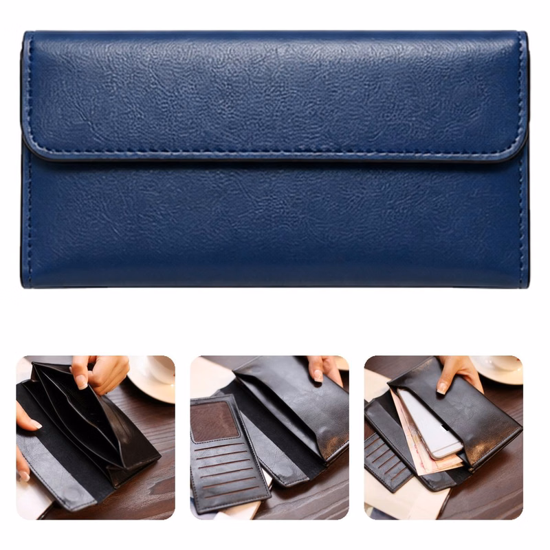 Genuine Leather Long Bifold Business Wallet