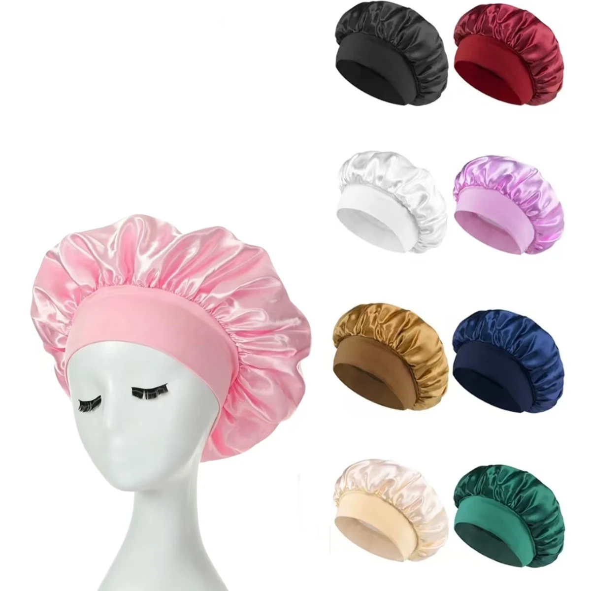 Wide Elastic Satin Hair Bonnet 1