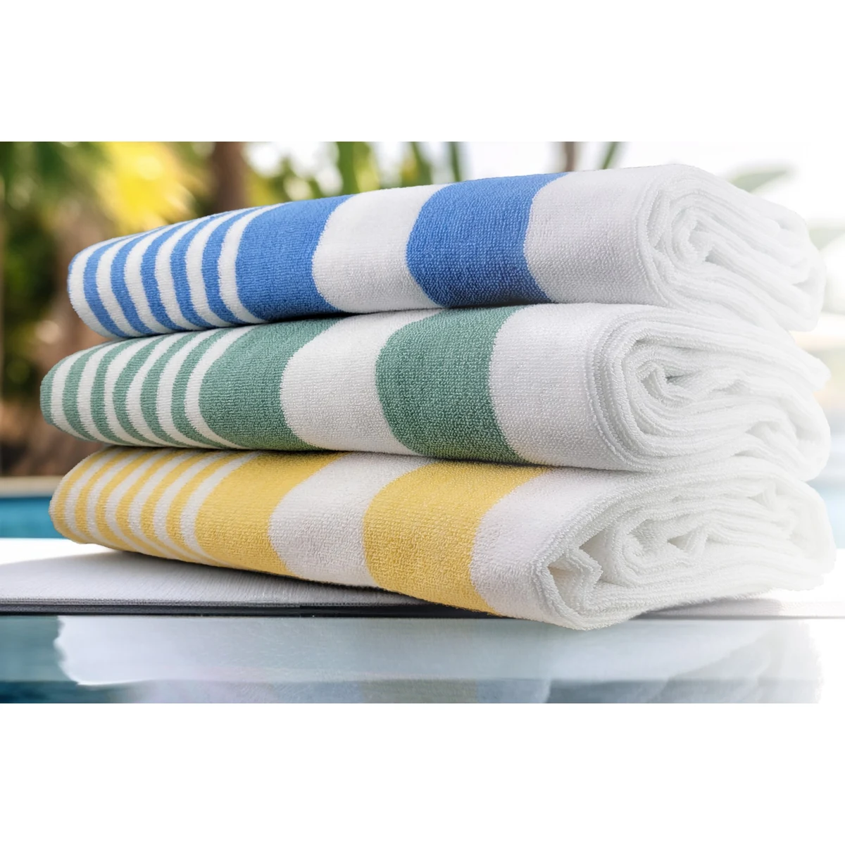 Canary Yellow Tropical Stripe Pool Towels, 32 x70, 15.00 lb. 1