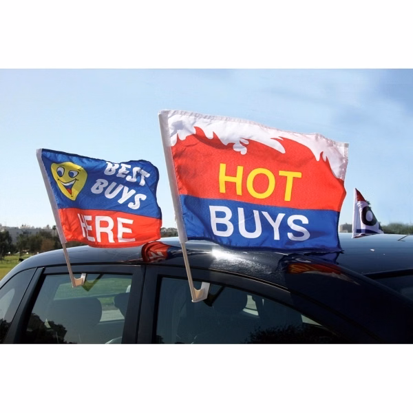 10.5" x 15" Advertising Car Flag-wPoly 1 Ply-Dozens
