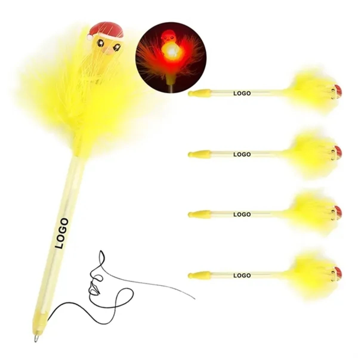 Cartoon Chicken Light Up Ballpoint Pen With Feathers 1