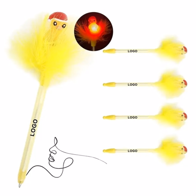 Cartoon Chicken Light Up Ballpoint Pen With Feathers