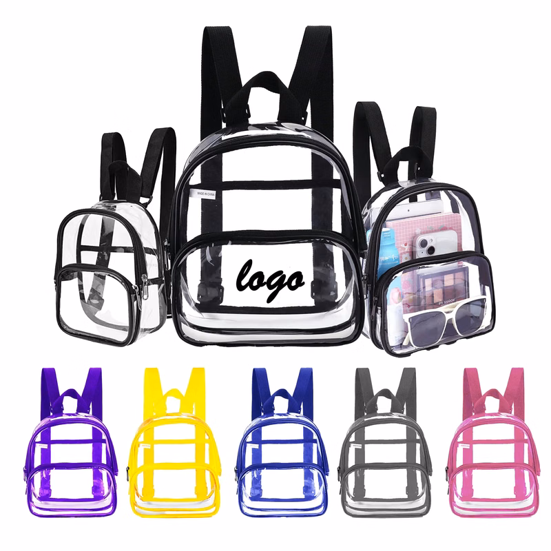 MOQ 30 Transparent Backpack 40 Wire PVC Commuter Leisure