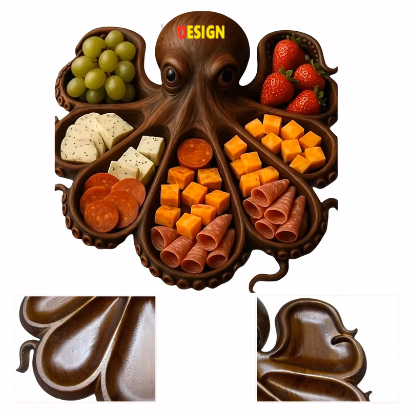 Octopus-Shaped Wooden Kitchen Platter