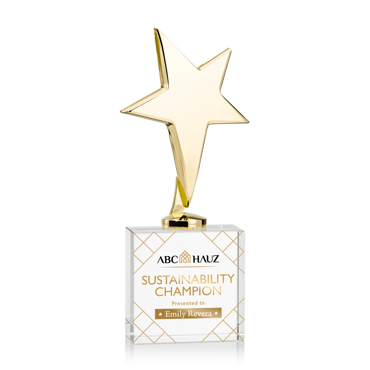 Tuscany Gold Star VividPrint™ Award on Woodlawn Base - Clear 1