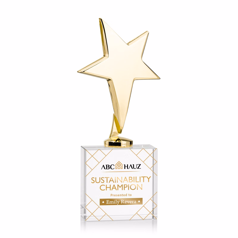 Tuscany Gold Star VividPrint™ Award on Woodlawn Base - Clear