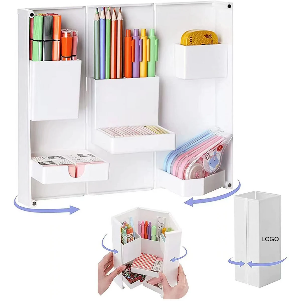 Folding Standing Magnetic Opening Cosmetic Case Desktop Storage Organizer 1
