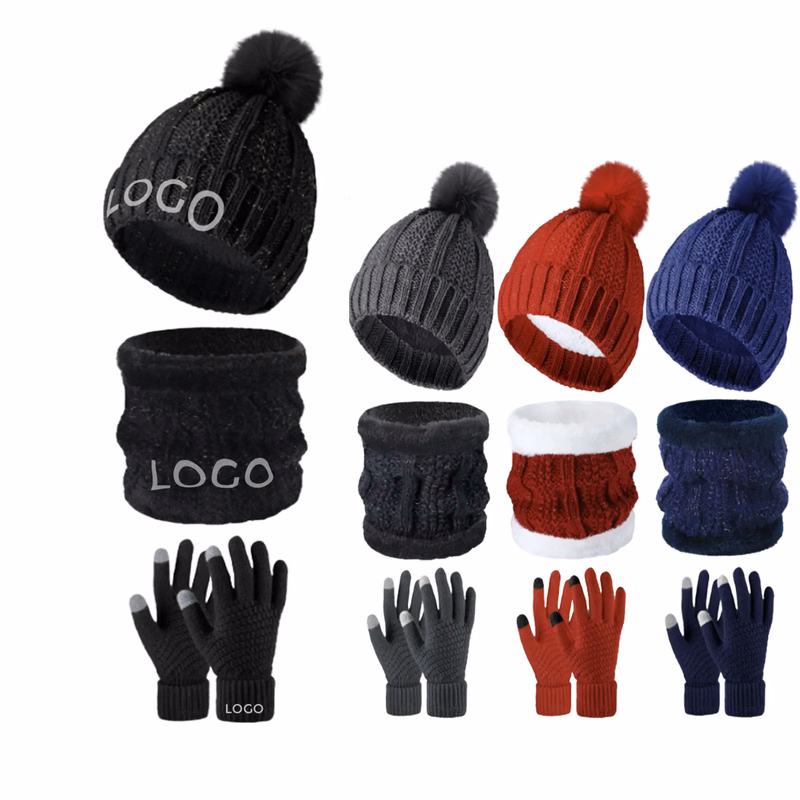 Three Piece Set Of Warm Gloves Hat And Scarf