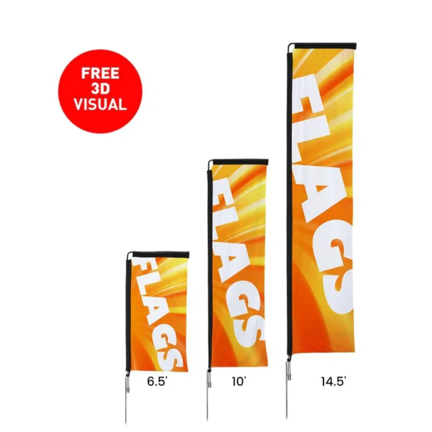 14' Rectangle Flag (Single-Sided ) Sail Sign with Poles Kit Cross Base 1