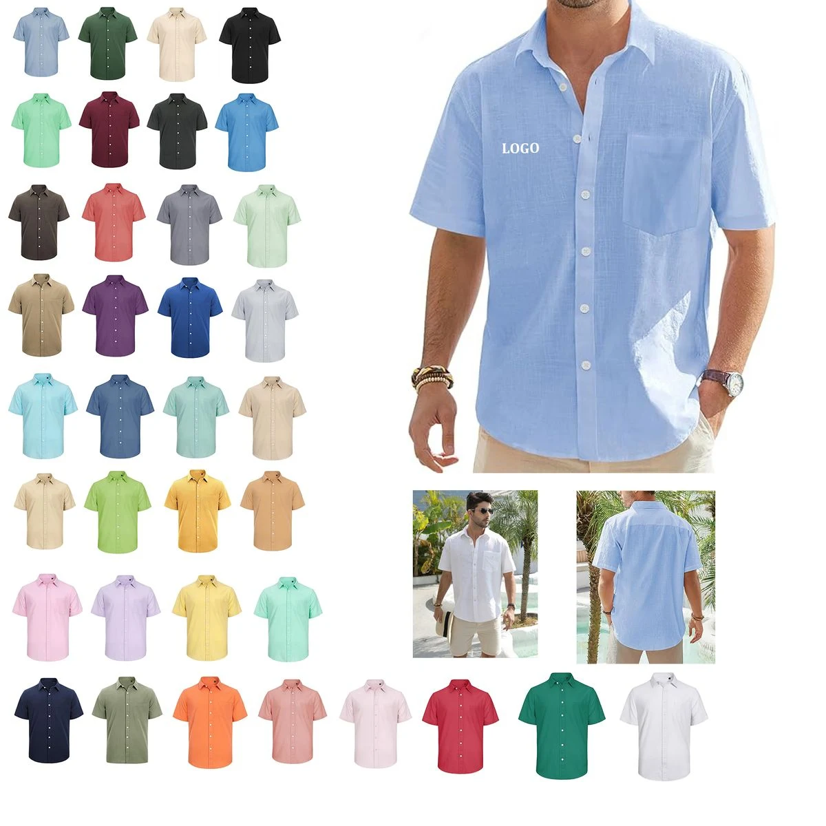 Men's Cotton Linen Short Sleeve Shirt 1