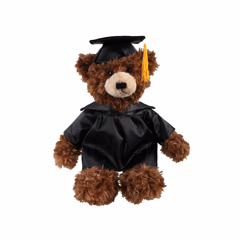 soft plush  Chocolate Brandon Bear with graduation cap &gown
