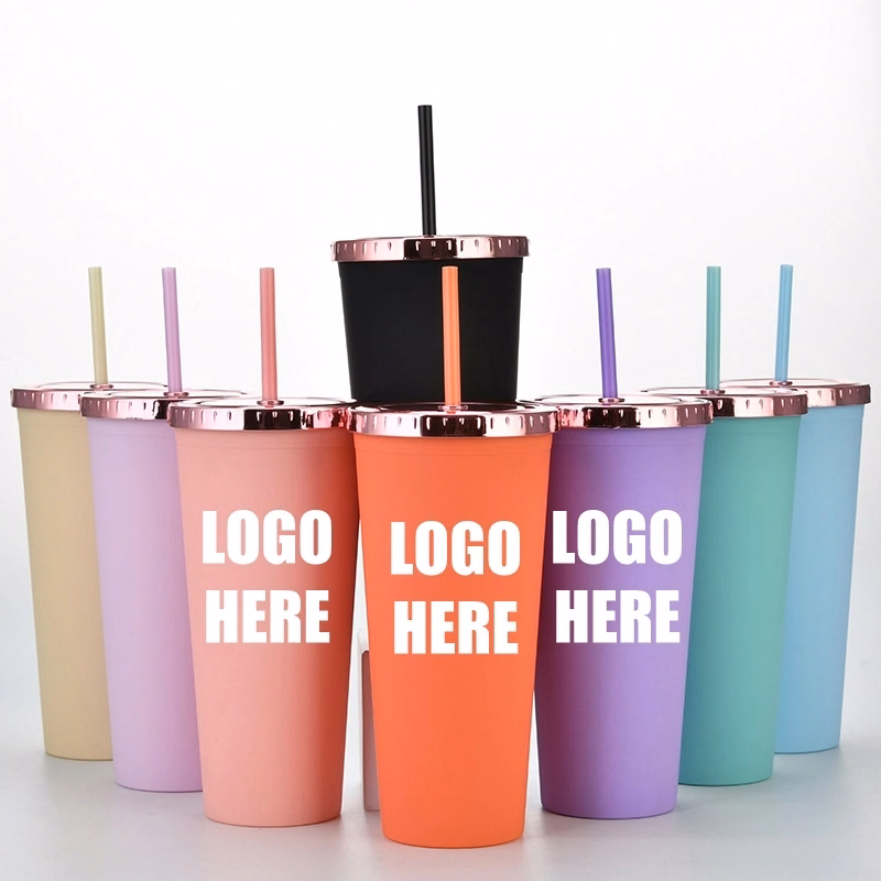Custom 24 oz AS Plastic Material Tumbler With Straw