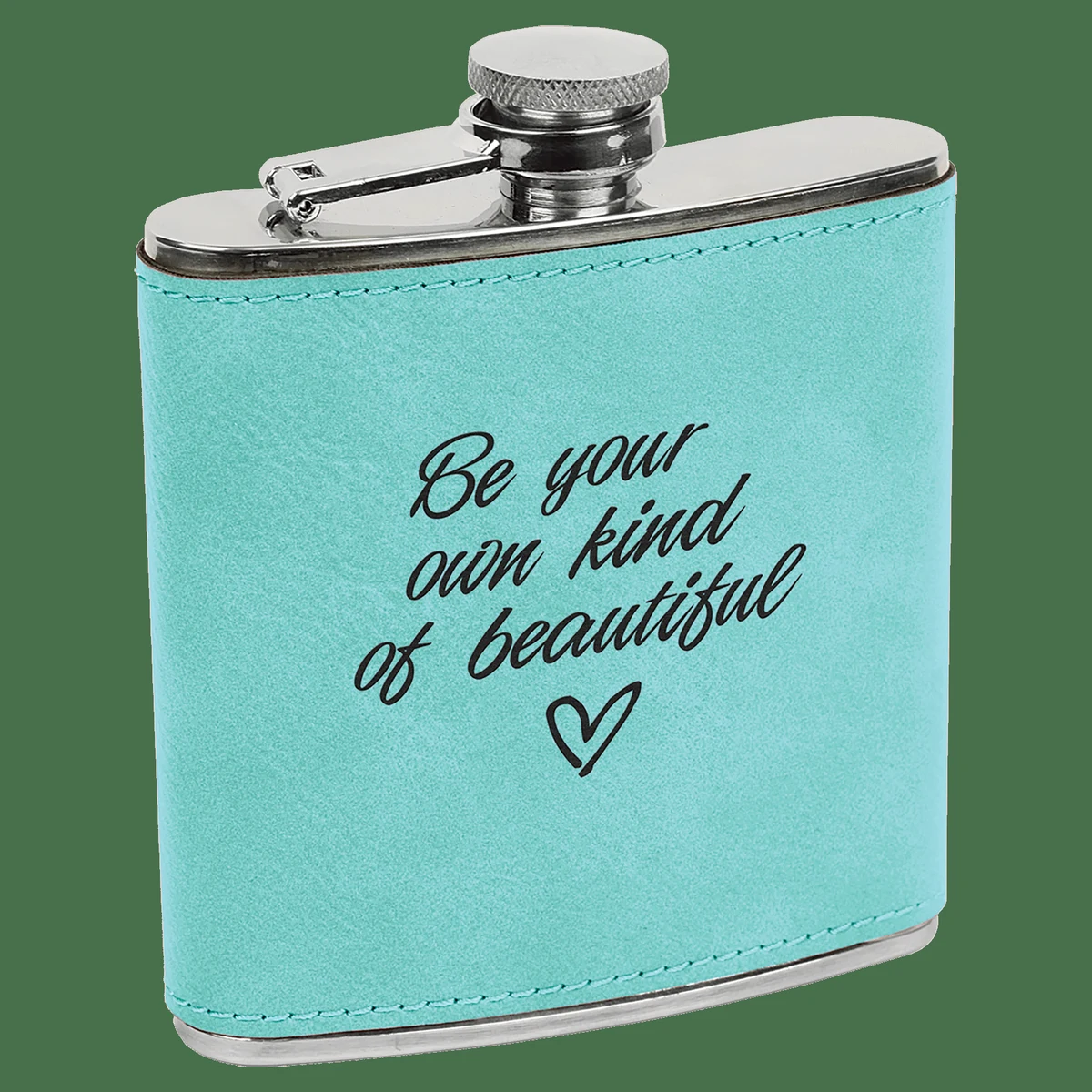6 oz. Teal Leatherette Stainless Steel Flask, custom water bottle with logo imprint 1