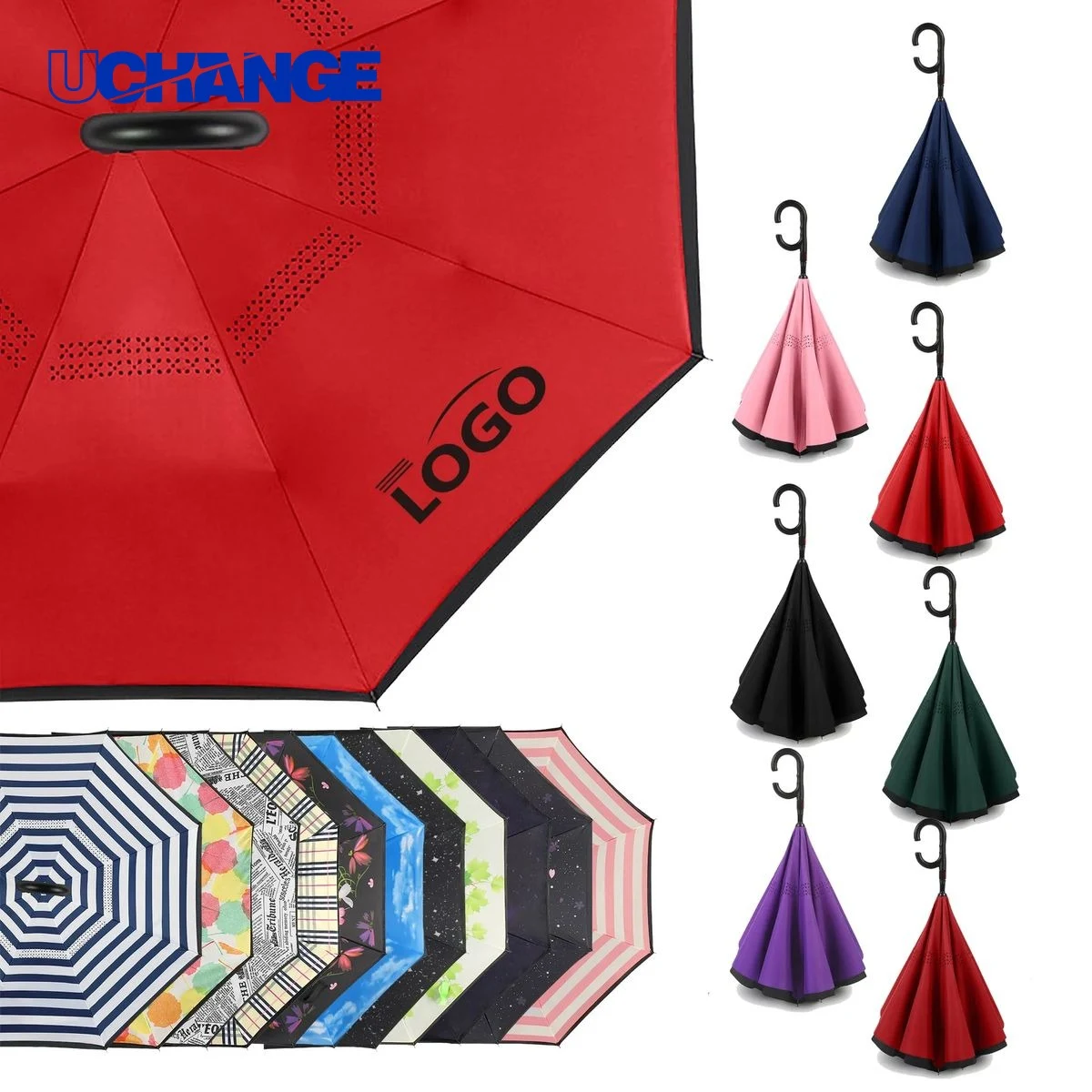 C Shaped Handle Reverse Fold Umbrella 1
