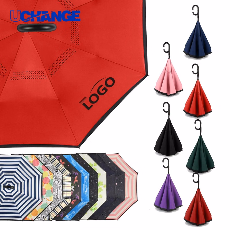 C Shaped Handle Reverse Fold Umbrella