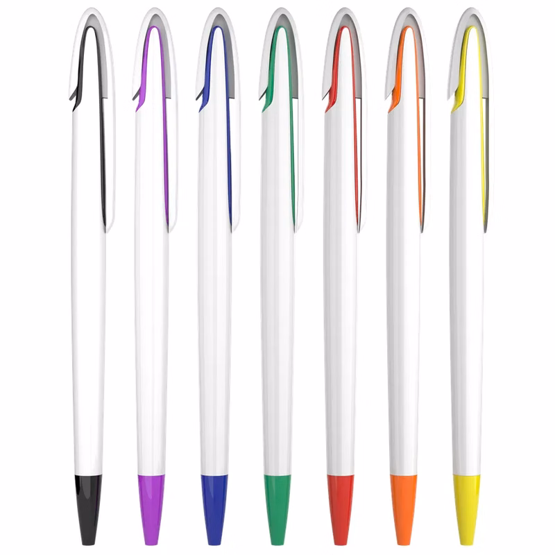 Blue White Retractable Blank Ball Pen