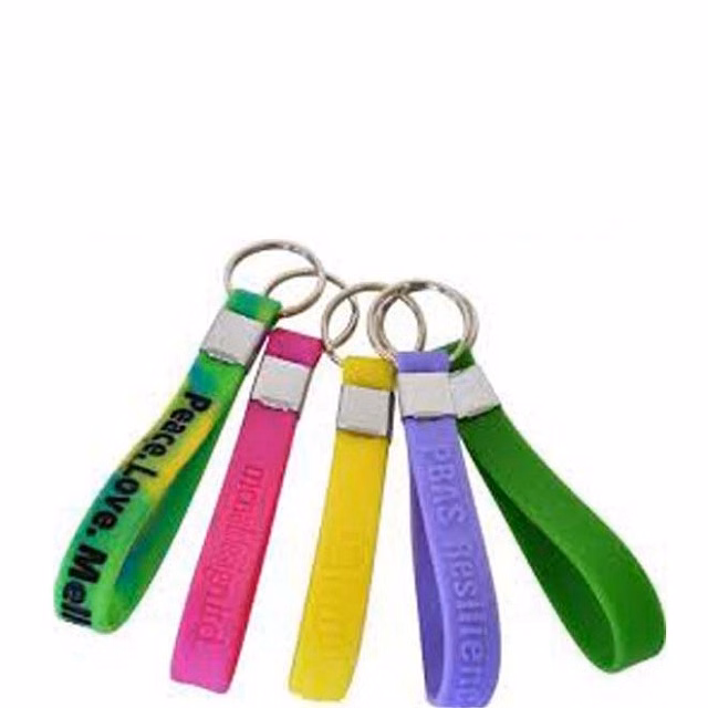 1/2 Inch Wide Embossed Silicone Wristband Keychain