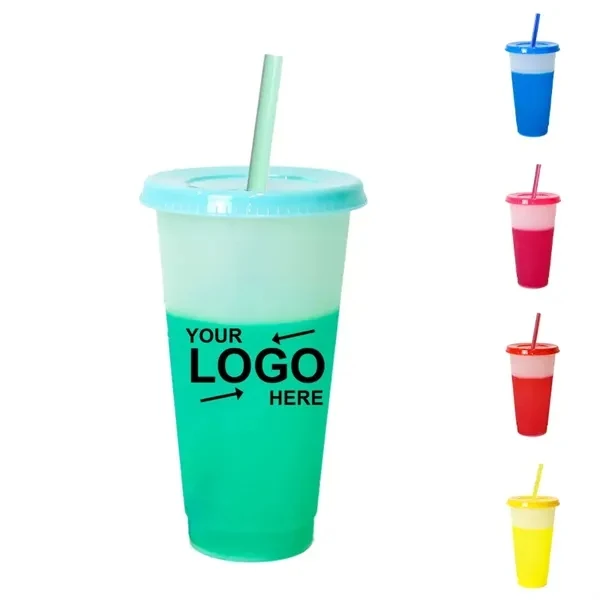 Custom 24 oz Color-Changing Straw Cup — BPA-Free Temperature-Reactive Drinkware 1