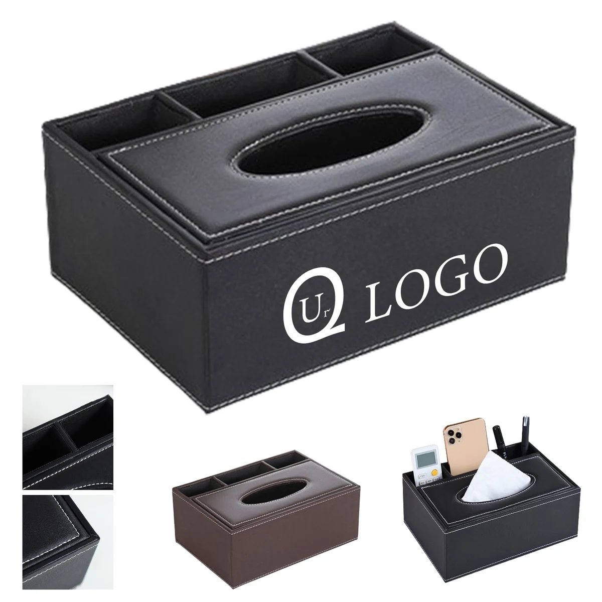 Leather Rectangular Multifunctional Tissue Box Pen Holder 1